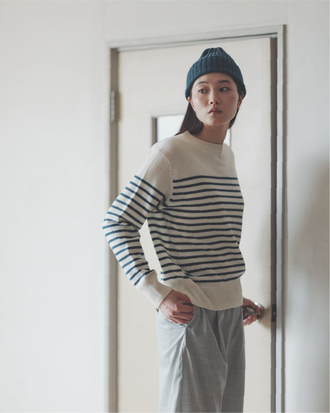 カシミヤ　ボーダーセーター