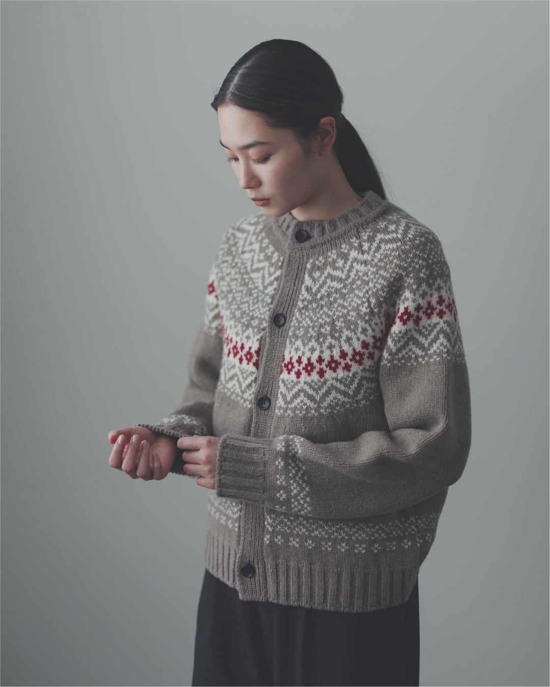 ウールカシミヤ　ジャガードカーディガン